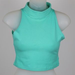 Blue Green Crop Top Turtle Neck